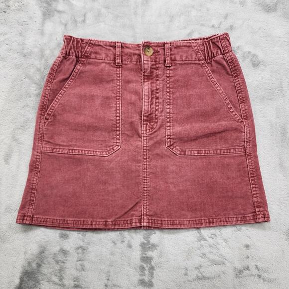 American Eagle Skirt Womens 2 Maroon Red Corduroy Mini Super Stretch Mini Casual - Picture 1 of 11